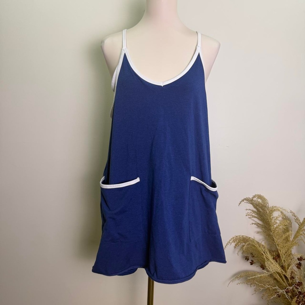 Vanilla Star Large Navy Blue Contrast Trim Romper Athletic Dress Pockets